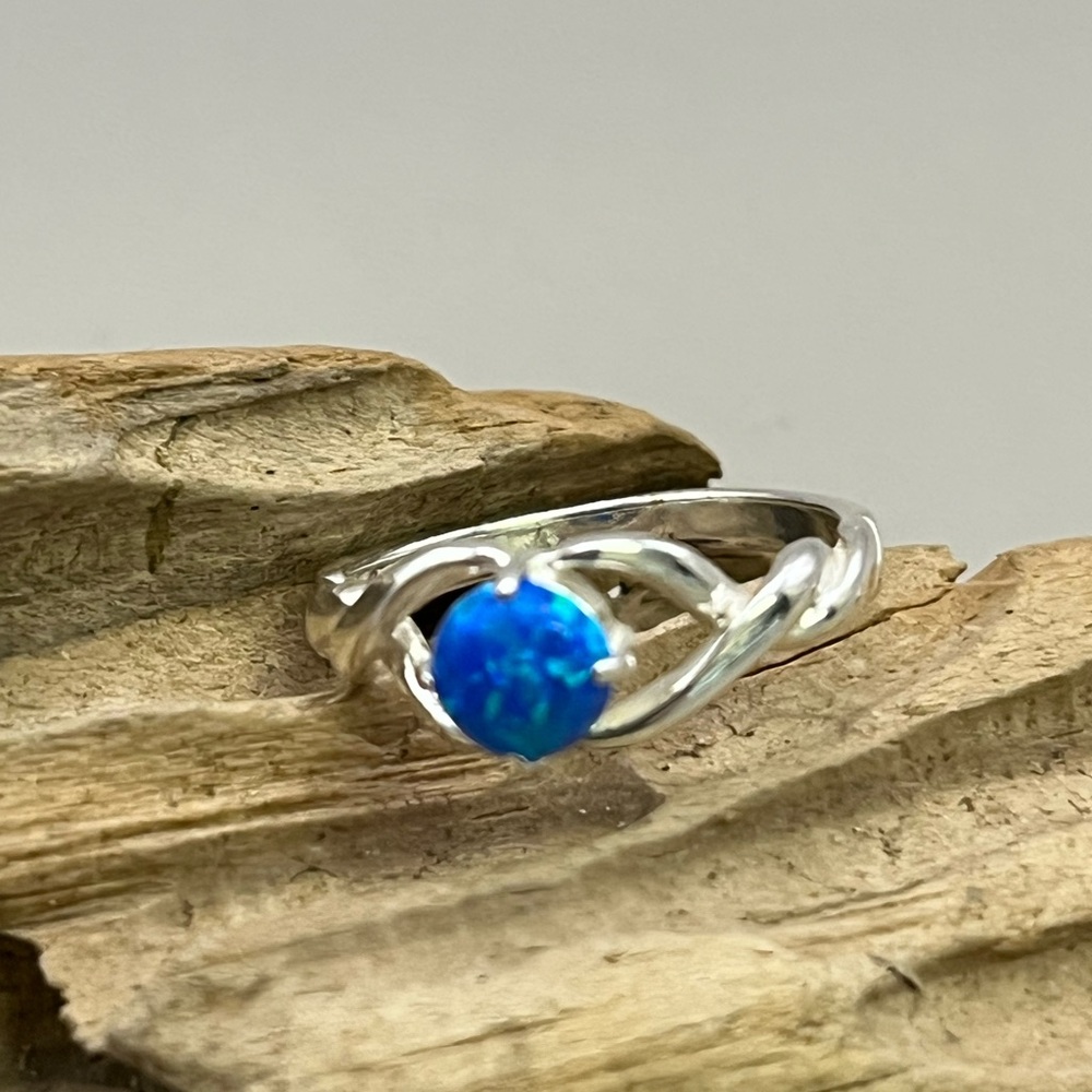 Silver and Blue Opal Infinity Ring - Picture 2 of 6